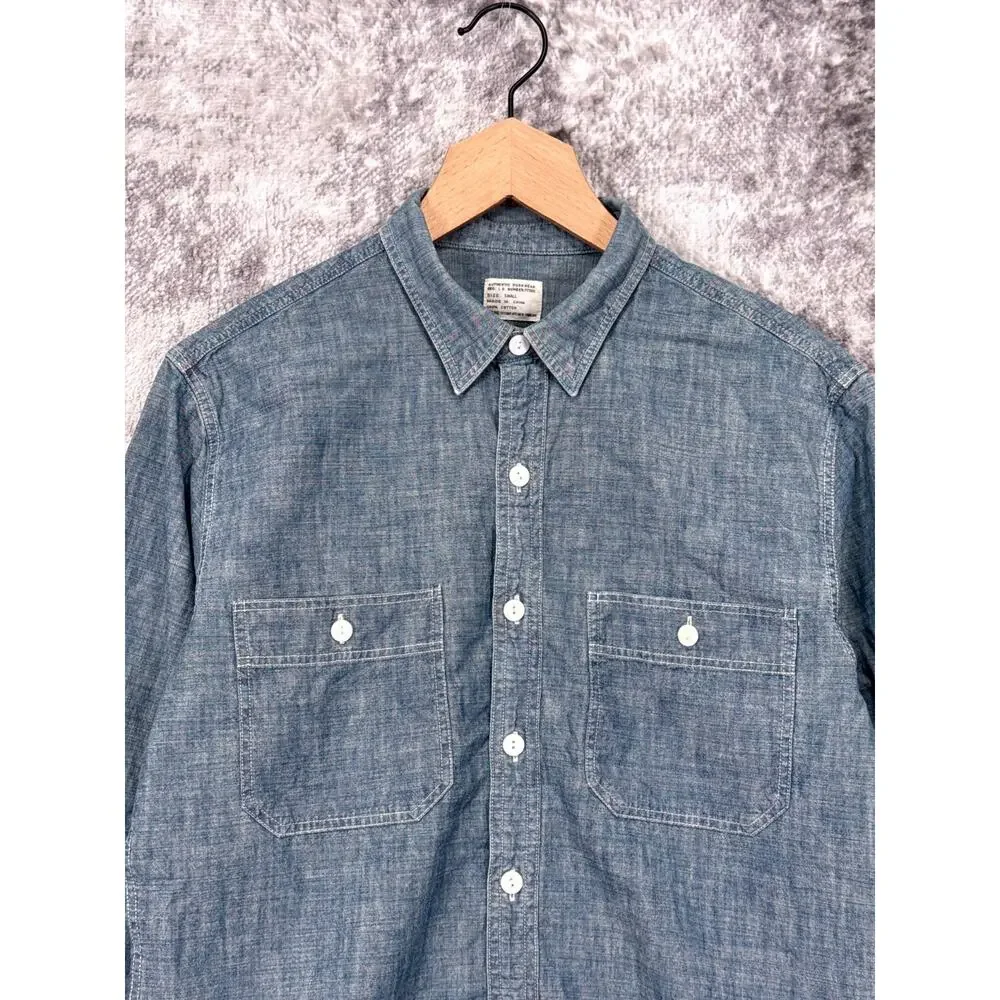 Vintage J Crew Shirt Small Mens Blue Chambray Selvedge Work Shirt